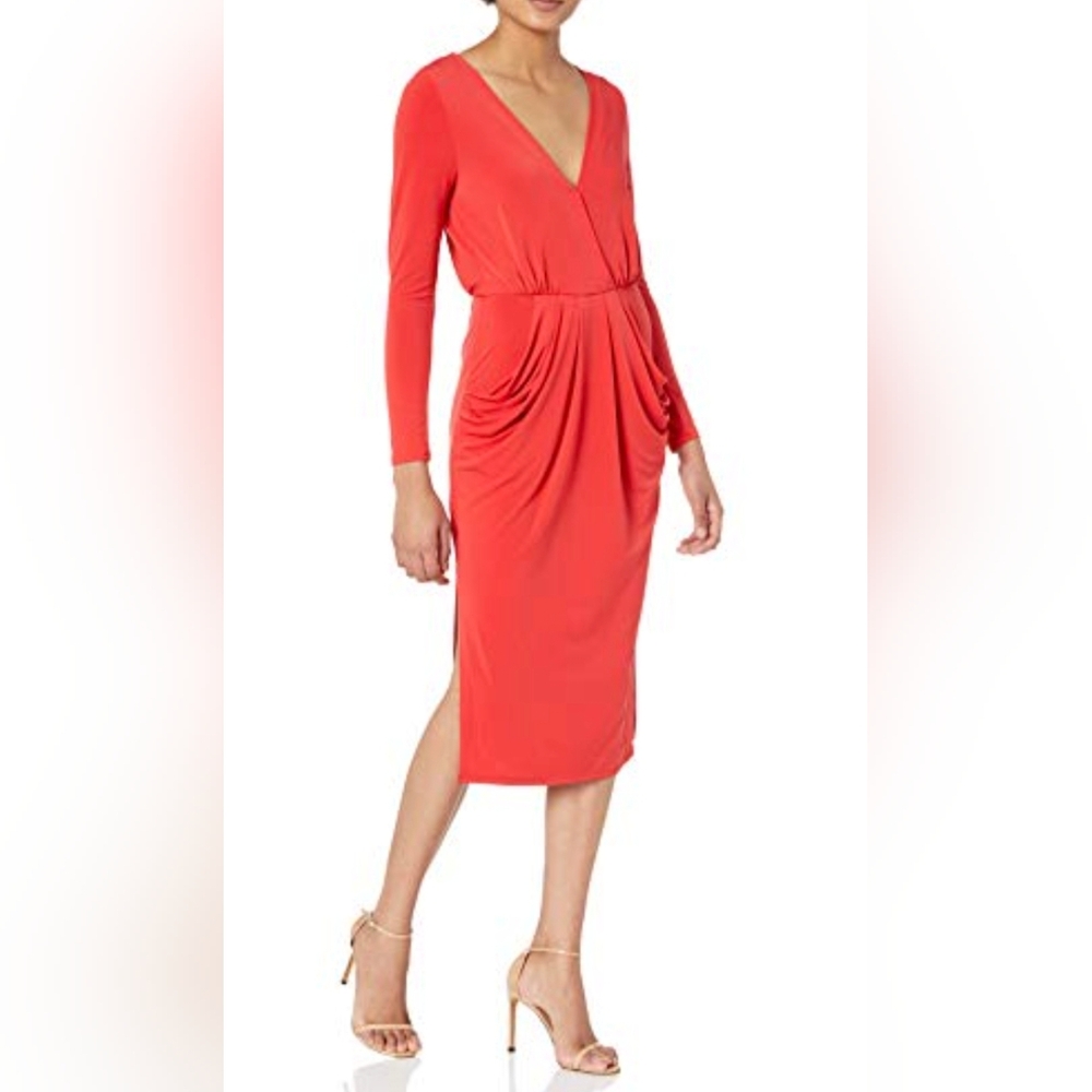 NEW with Tags BCBGeneration Long Sleeve Faux-Wrap Red Dress Size Large
